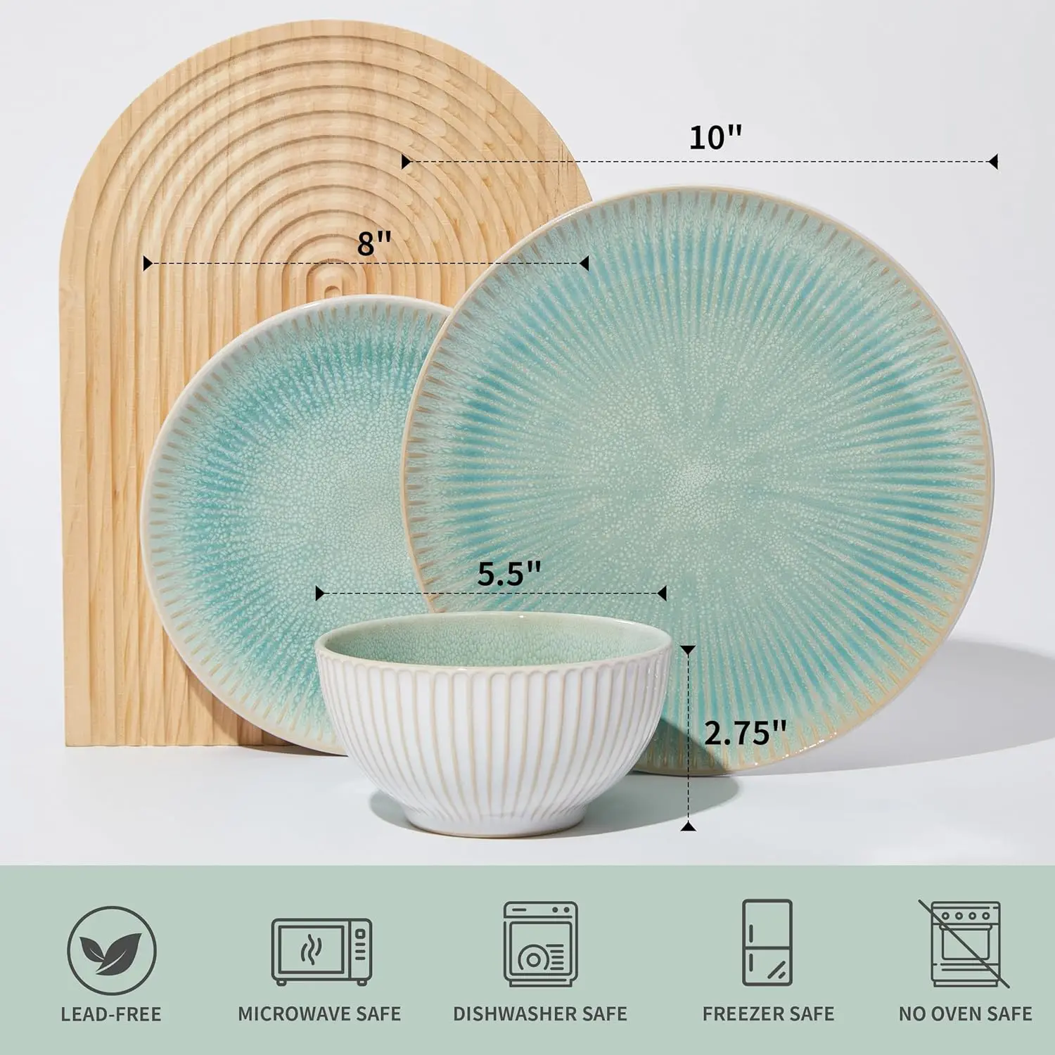 Steinzeug-Geschirrsets, rundes Set aus Keramikplatten und Schüsseln mit reaktiver Glasur, spülmaschinen- und mikrowellengeeignetes Geschirrset, unverwechselbar