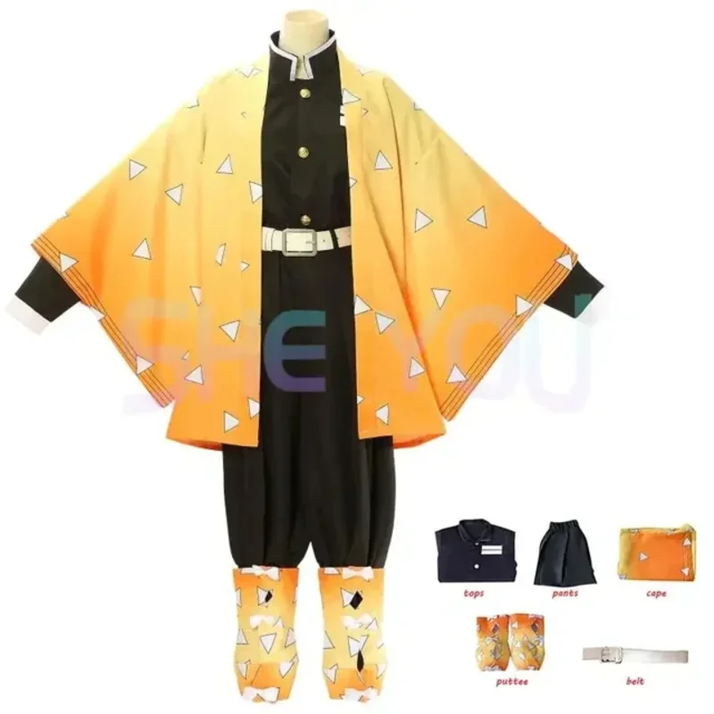 Anime Dämonen töter Kimetsu kein Yaiba Agatsuma Zenitsu Cosplay Kostüm Frauen Männer Kimono Uniform Halloween Party für Kinder Erwachsene