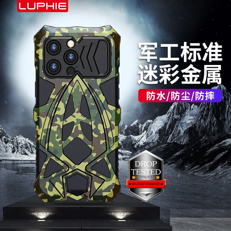 

Luxury Metal Full Protect Armor For iPhone 11 12 13 14 15 16 17 Pro Max 16 E 12 Mini Protection Phone Cover camouflage anti-fall