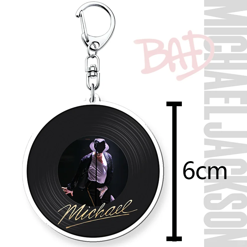 6cm King of Pop Michael Jackson Record Acrylic Chain Key Music Idol MJ Charm Blank Pendant KeyChain Accessories Acrylic Key Disc view 2