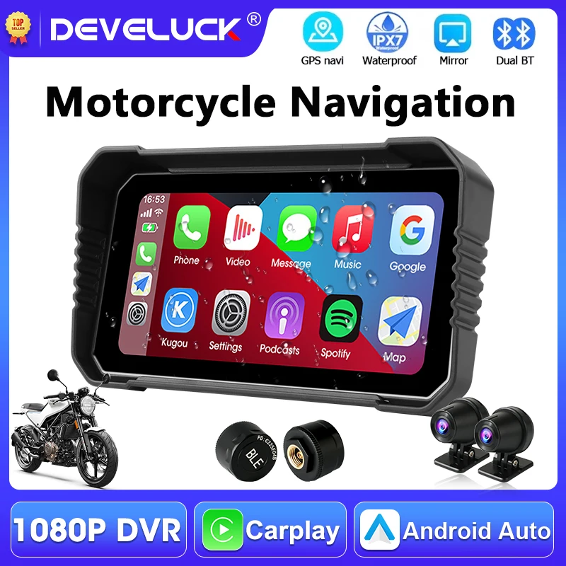 

Портативный 6,25-дюймовый мотоциклетный экран с CarPlay, GPS-навигацией, Android Auto, Bluetooth, видеорегистратором, монитором для мотоцикла, водонепроницаемый по стандарту IPX7