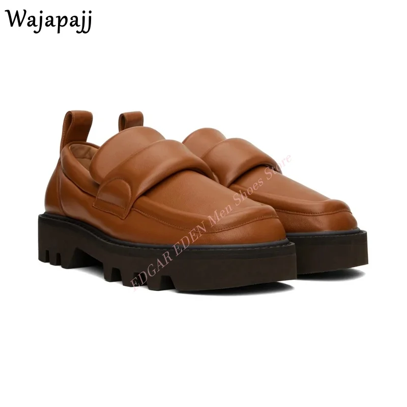 

Fashion Men's Soft Leather Shoes Thick Soled Round Toe Comfortable Men Shoes Spring Autumn Slip On Black Brown Leisure Shoes
