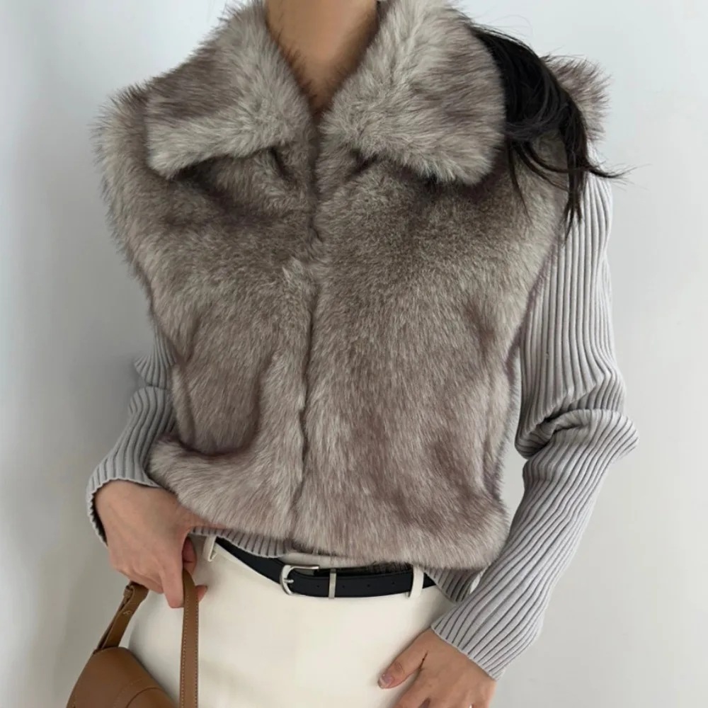 

Женский вязаный меховой жилет Jaet Chic, двусторонняя одежда, съемный све, экологически чистый кожаный жилет с открытой передней частью, длинный топ све