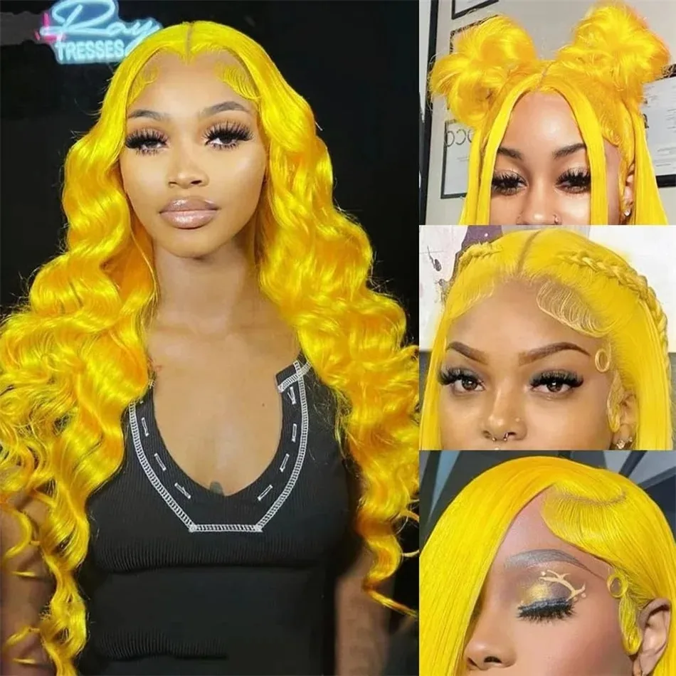 Yellow Wig 13x4 HD Body Wave Lace Frontal Wig Glueless Lace Front Wig Preplucked Synthetic High Quality Ready To Wear Cosplay