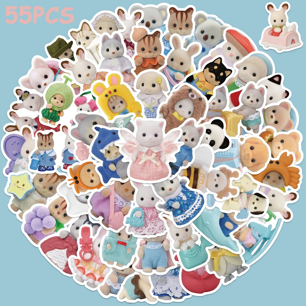 55pcs Calico Critter Sticker Cartoon Cute Decal For Diary Laptop Phone Skateboard Guitar DIY Decoration Sticker Student Reward