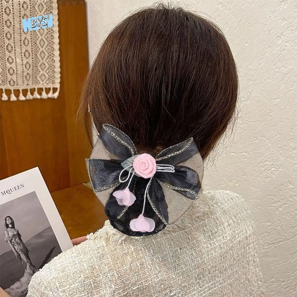 

Korean Style Flower Snood Spring Clip Bun Snood Ponytail Clip Bow Crochet Bun Net Headwear Hair Clip Rose Lace Hair Net Girls