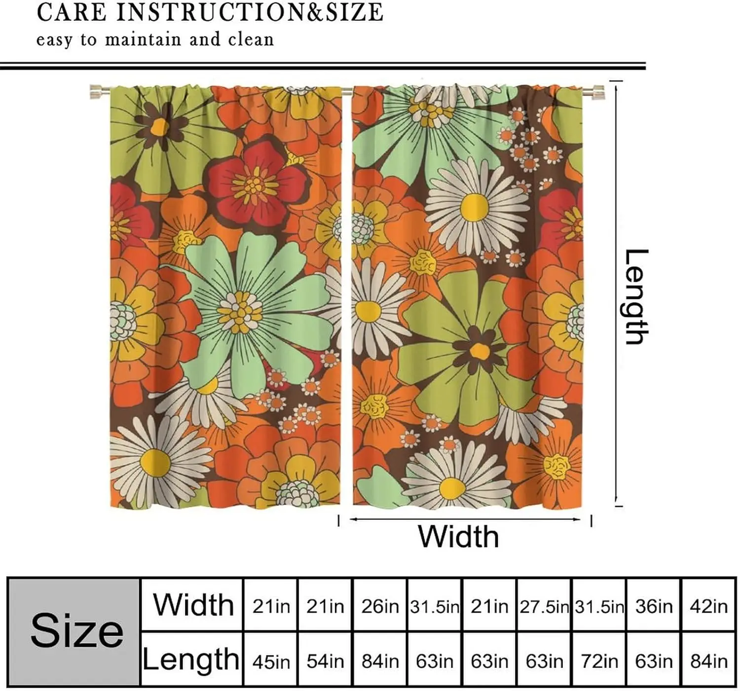 Boho Floral Curtains 2pcs Pair Vibrant Tropical Spring Pattern Window Drapes for Living Room Bedroom Home Decor Curtain