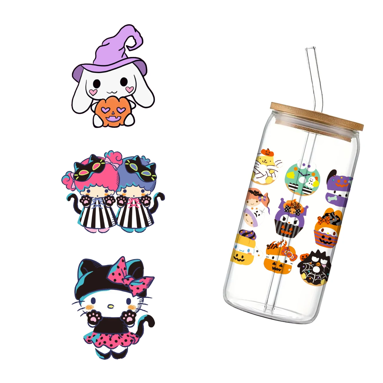 Sanrio Cinnamoroll KEROKEROKEROPPI Halloween Cup Wrap Sticker 16oz UV DTF Waterproof Sticker for Party Gift 11x11cm