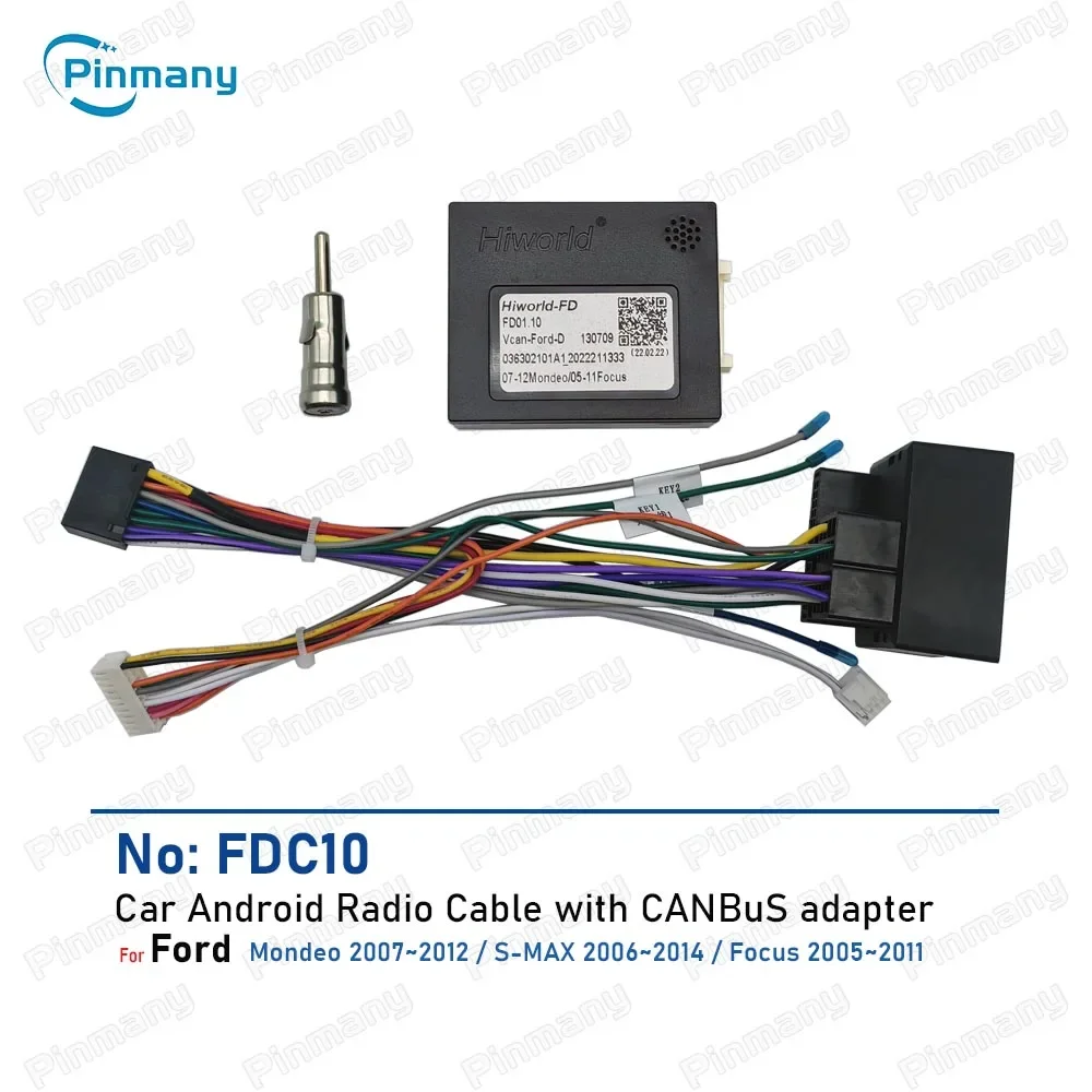 Car Android Head Unit Power Wiring Harness Adapter Cable Connector Hiworld CAN Bus Decoder FDC10 for Ford Mondeo Focus S-MAX