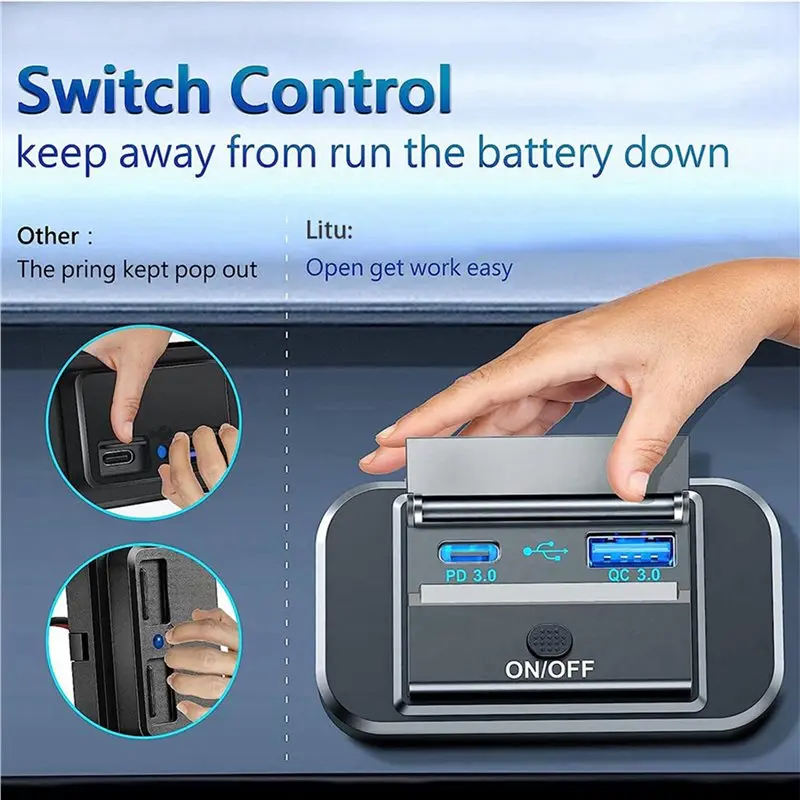 CYL-2X 12-24V QC3.0 PD3.0 Ports Quick With Switch Fast Charging USB Power Panel For Motorcycle Car Truck ATV