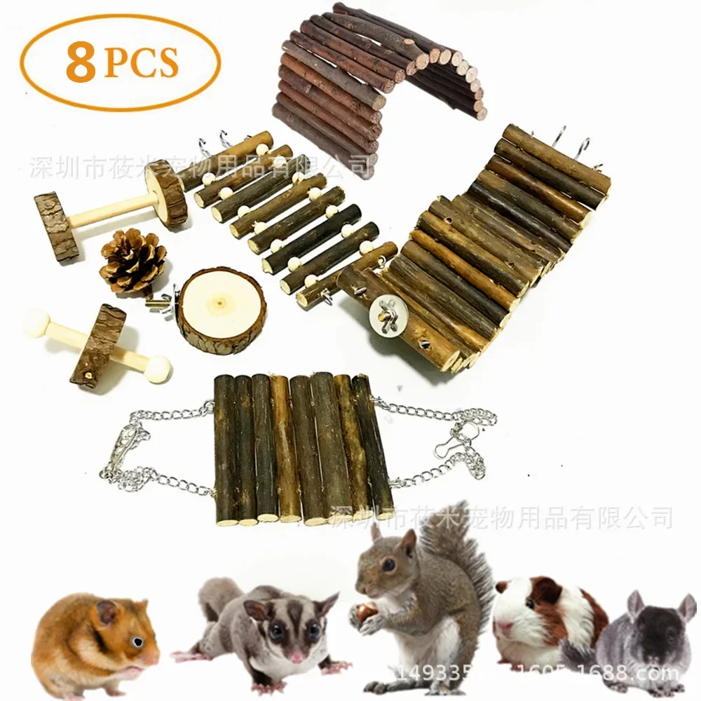 Hamster Squirrel Sugar Glider Guinea Pigs Assembled Toys Toy Sets 8 Pc Logs Plank Road Swing Ladder