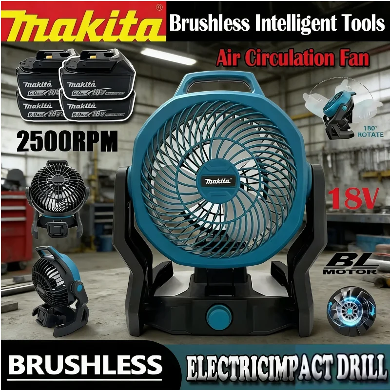 

Аккумуляторный вентилятор Makita 18В/20В, портативный для кемпинга и настольный напольный вентилятор, совместимый с аккумуляторами BL1830, M18, DCB200