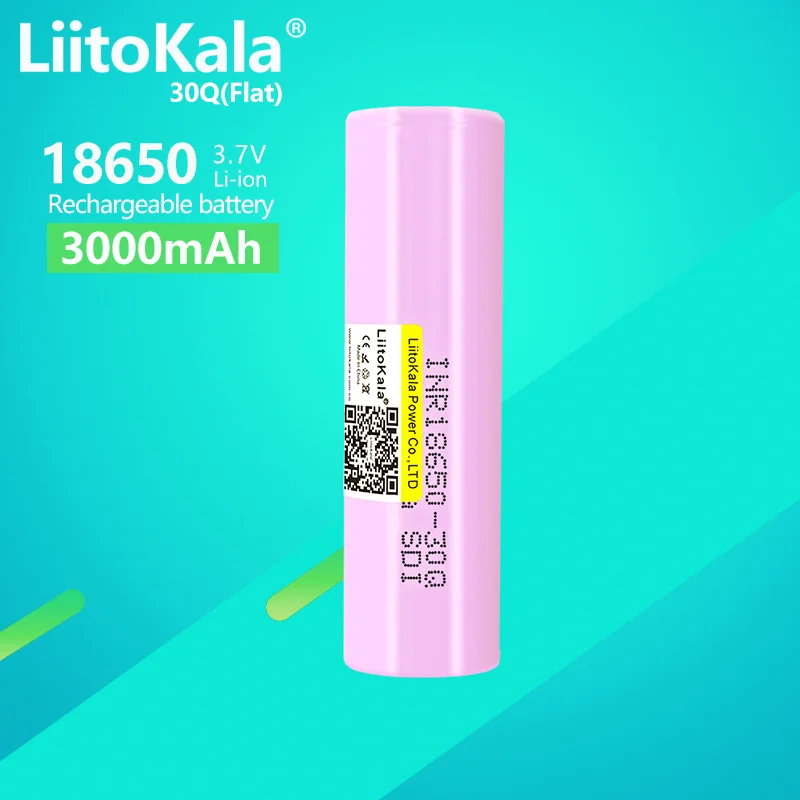 1PCS LiitoKala INR18650 30Q 3.7V Rechargeable Li-Ion Battery 30A Discharge For Samsung INR18650 Flashlight Car LED lights Lamps