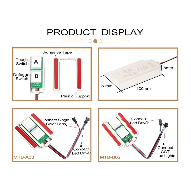 Led light mirror touch sensor switch touch dimmer button Anti-fog function mirror touch sensor