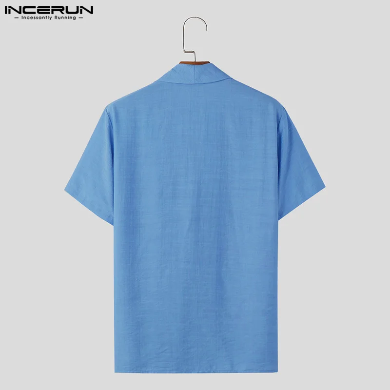 2024 Men Shirt Solid Color Lapel Short Sleeve Summer Casual Men Clothing Streetwear Fashion Leisure Male Shirts S-5XL INCERUN