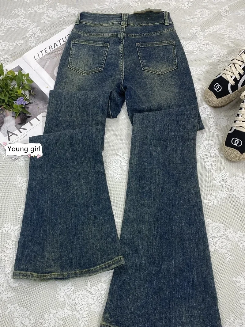 Autunno/inverno moda Versatile ragazza piccante retrò blu Micro La Jeans pantaloni a ferro di cavallo da donna a vita alta Slim Fit Slim Flare Pant