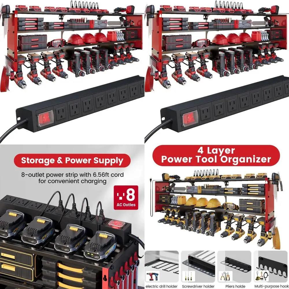 

Настенный органайзер для инструментов из прочного металла с удлинителем, грузоподъемность 180 кг, 12 слотов и 8 розеток для хранения в гараже