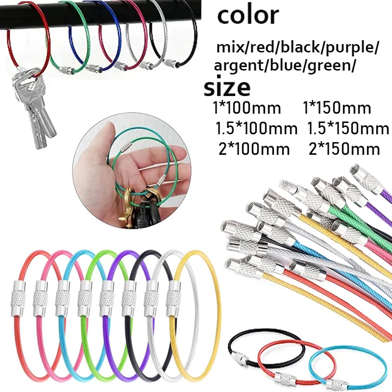 10pcs stainless steel wire different color keychain cable keyring chain for outdoor hanging DIY camp hand tool set