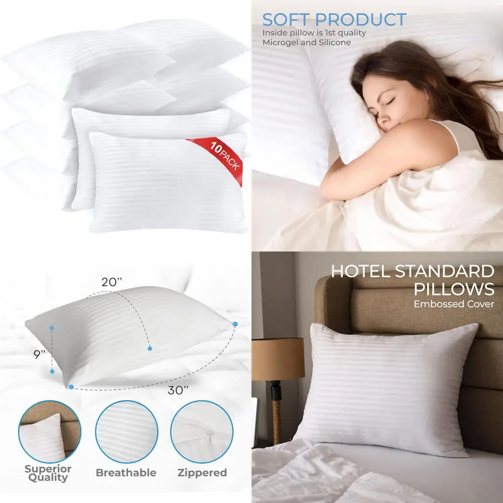 

10-Piece Luxury Queen Pillow Set, Cotton-Covered Hotel-Quality Pillows, Ideal for Side and Stomach Sleepers, Plush Down Alternat