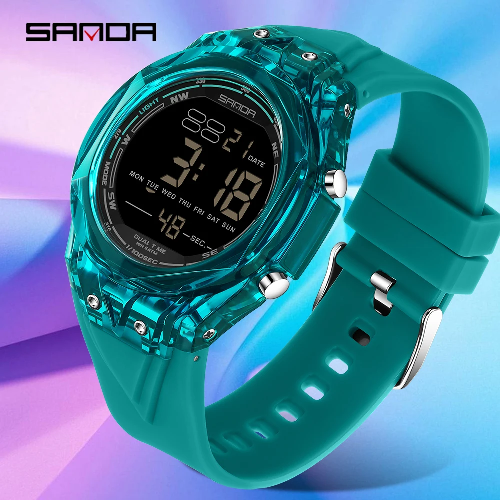 Moda SANDA última novedad 6289 pantalla electrónica para estudiantes Esfera Grande impermeable LED reloj electrónico para estudiantes despertador 2025