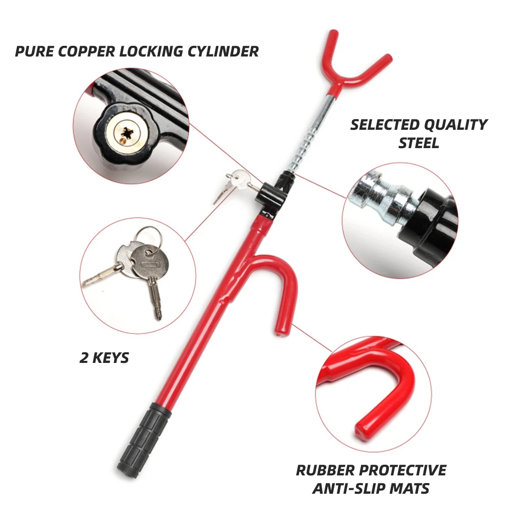 Steering Wheel Lock Heavy Duty Antitheft Device Car Security Lock With 2 Keys Upgraded Twin Bar Extendable Steering Wheel Lock