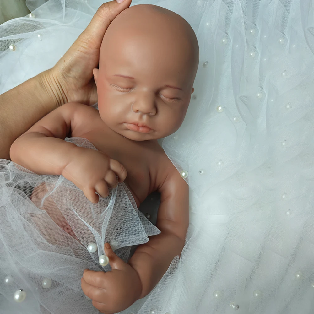 

Silicone Dark African Reborn Baby Doll 20Inch Flexible Weighted Cuddly Heavy Bbay Girl Like A Real Baby Touch for Collector Gift