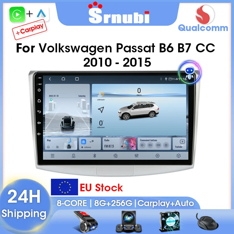 Srnubi autoradio Android pour VW Volkswagen Passat B6 B7 CC 2010-2015 Carplay Auto lecteur vidéo multimédia Autoradio Navigatore