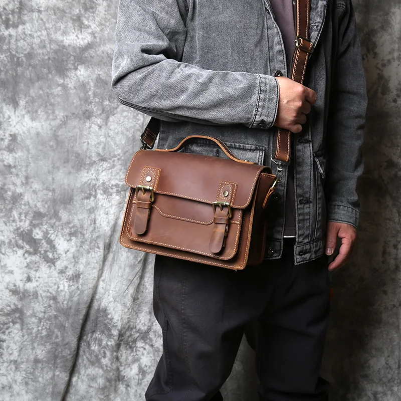 NZPJ Retro Leder Männer der Briefträger Tasche Crazy Horse männer Tasche Top Schicht Rindsleder Schulter Tasche Beiläufige Handtasche Für 10-zoll IPad – Detail 4