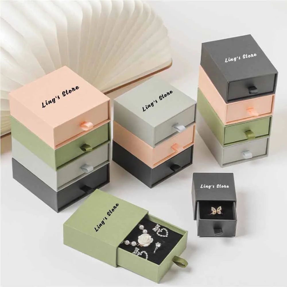 

Personalized Logo Lovely Jewelry Drawer Box Slipping Paper Boxes For Ring Earring Bracelet Necklace Pendant Studs Gift Organizer