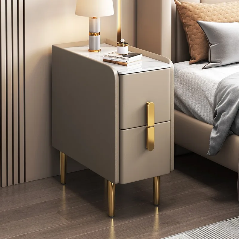 

Solid wood mini bedside table, modern and simple 20cm storage cabinet, small intelligent cabinet, light luxury stone slab, ultra