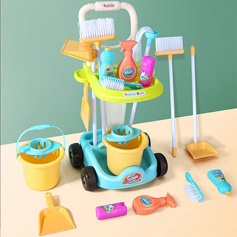 Children Sweeping Toy Cleaning Kit Tool Cleaning Vacuum Cleaner Trolley Simulation Play House Cleaning Toys Play House kids Gift