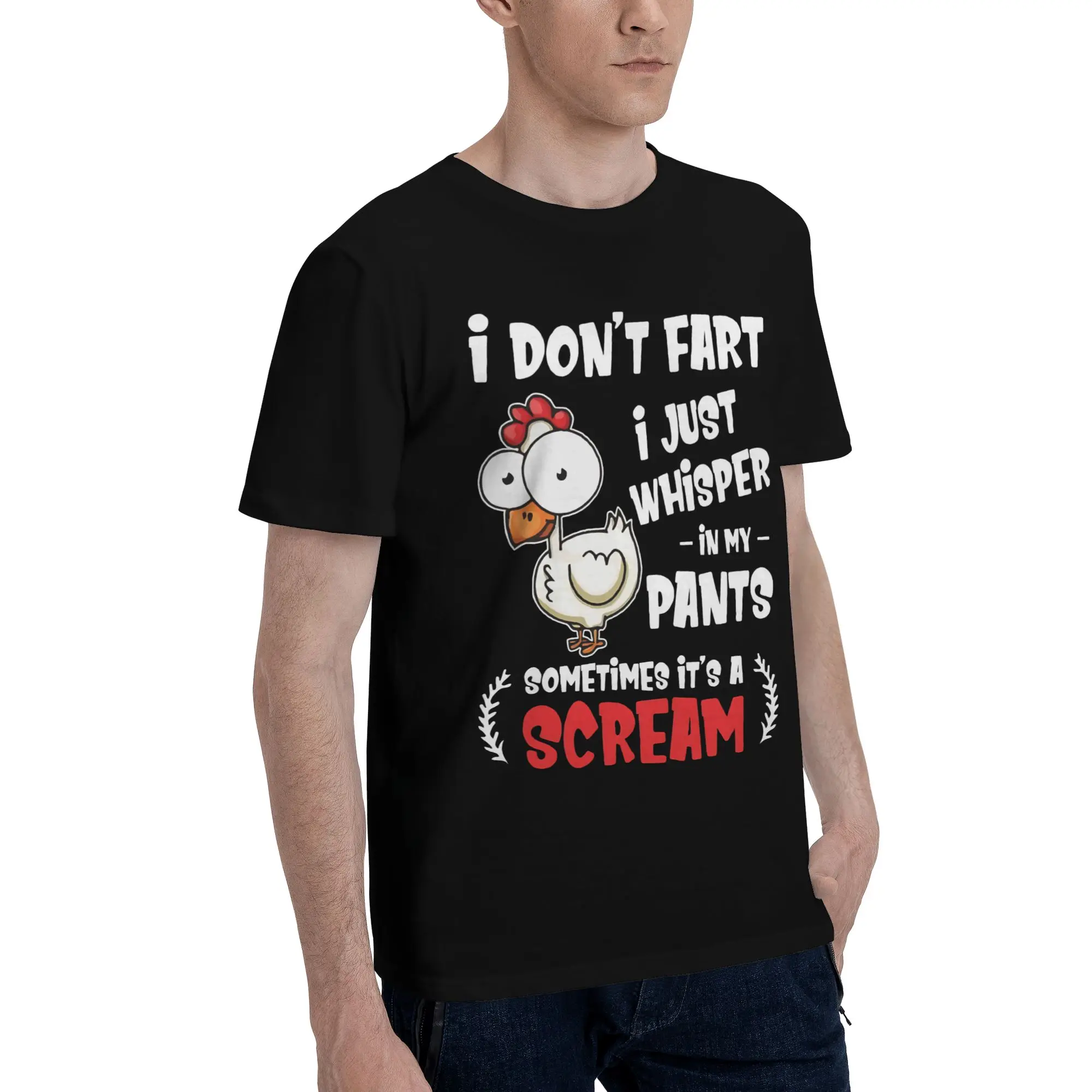 Don't Scare Me I Fart Easily Funny Sarcasm Funny Chicken Graphic Printing T Shirt Men Women  100% Cotton  Tee Shirt Clothing