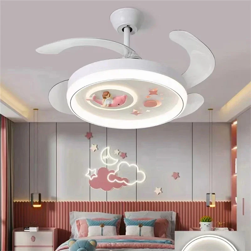 BERTH Nordic Children Stealth Fan Light LED Modern Living room Restaurant Bedroom Ceiling Fan Light Remote Electric Fan Light
