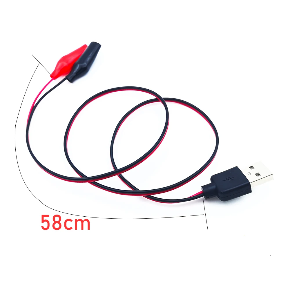 Alligator Clip to USB, Crocodile Clamps to USB Type-A Male Connector Cable Copper Test Leads for Testing Circuit Power Supply