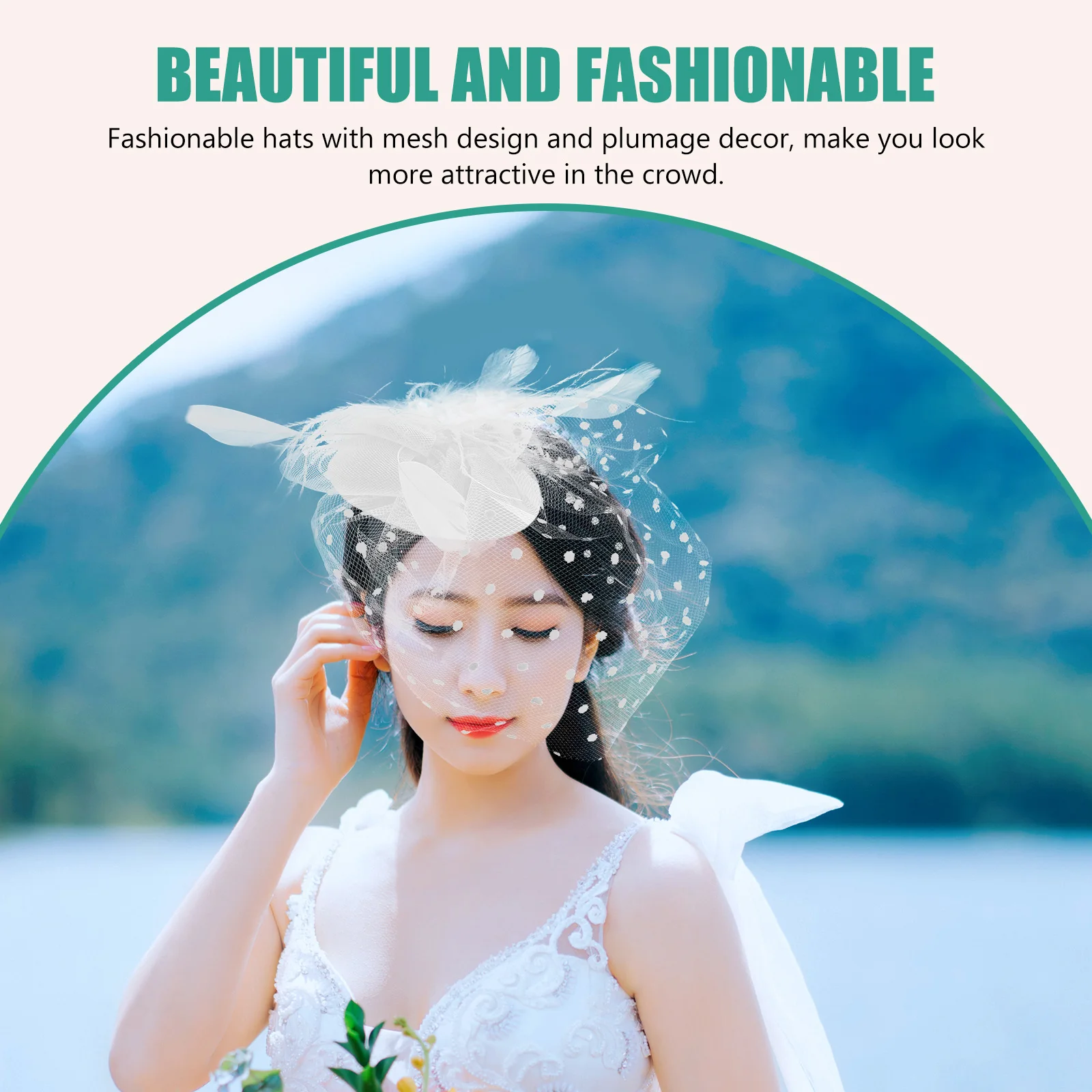 

Mesh Hair Clip Accessories Bridal Fascinator Hats Headgear White for Women Miss