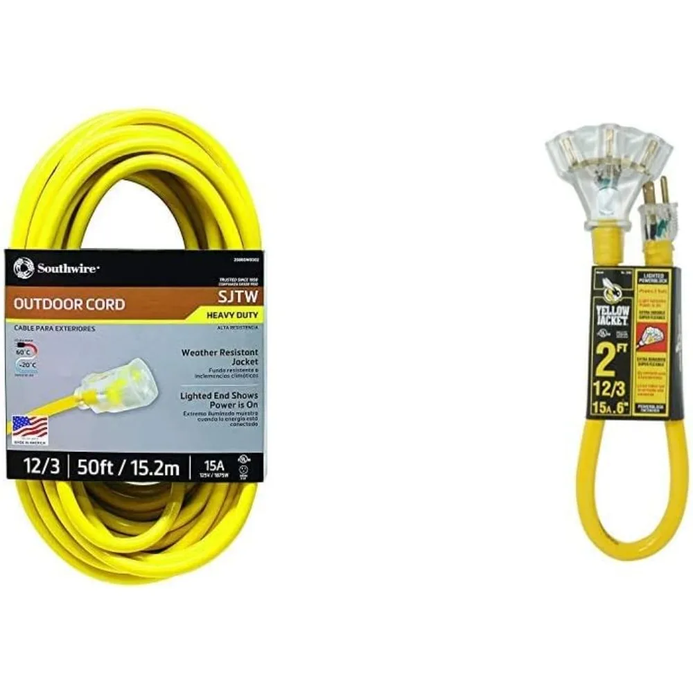 

2588SW0002 Outdoor Cord and Yellow Jacket 2882 12/3 Heavy Duty Extension Cords | 50 Feet & 2 Feet