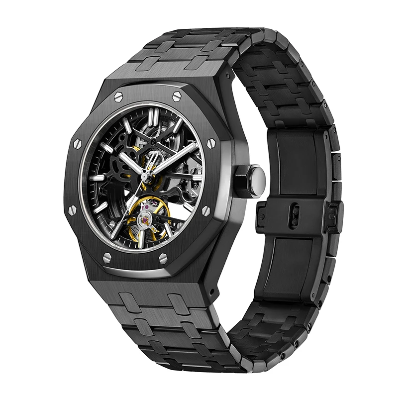 高級自動巻き機械式腕時計、自動巻き中空ムーブメント、ガラス製文字盤、カスタムウォッチデザイン