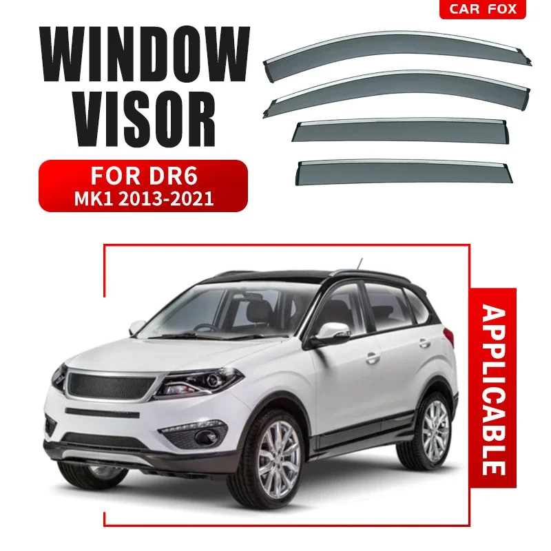 For DR6 2013-2021 Window Visor Car Accessories Window Visor Vent Shade Rain Sun Wind Guard Deflectors with Chrome Trims Awnings