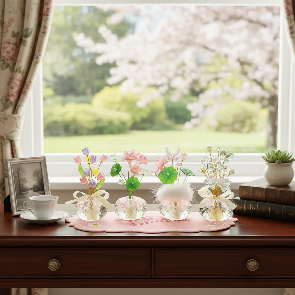 

Creative Mini Crystal Glass Flowers Lotus Shaped Realistic Crystal Flower Decoration Handmade Romantic Ornaments Table Decor