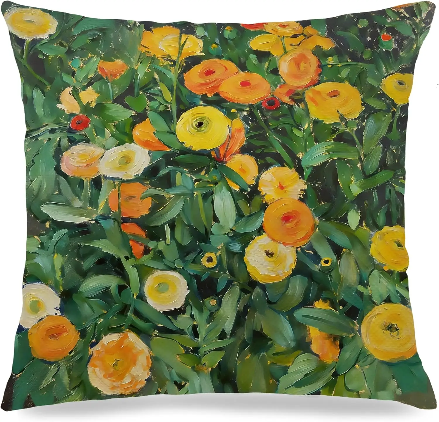 Watercolor Floral Garden Pillowcase Cushion Cover Yellow Orange Blooms Botanical Art Print Home Decor 45x45cm Square Throw Pillo