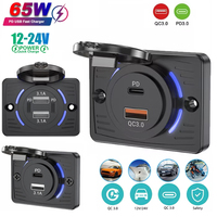 12/24V QC3.0 PD Car Charger Socket Dual PD Dual USB Outlet Panel Power Adapter Waterproof For Camper Caravan Accessories
