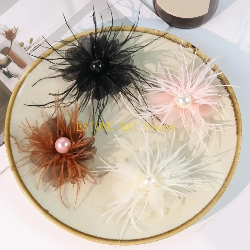 49MF Flower Sewing Hair Clip Brooch Elegant Flower Jeweled for Decoration Pearls Appliques Sew on Dress