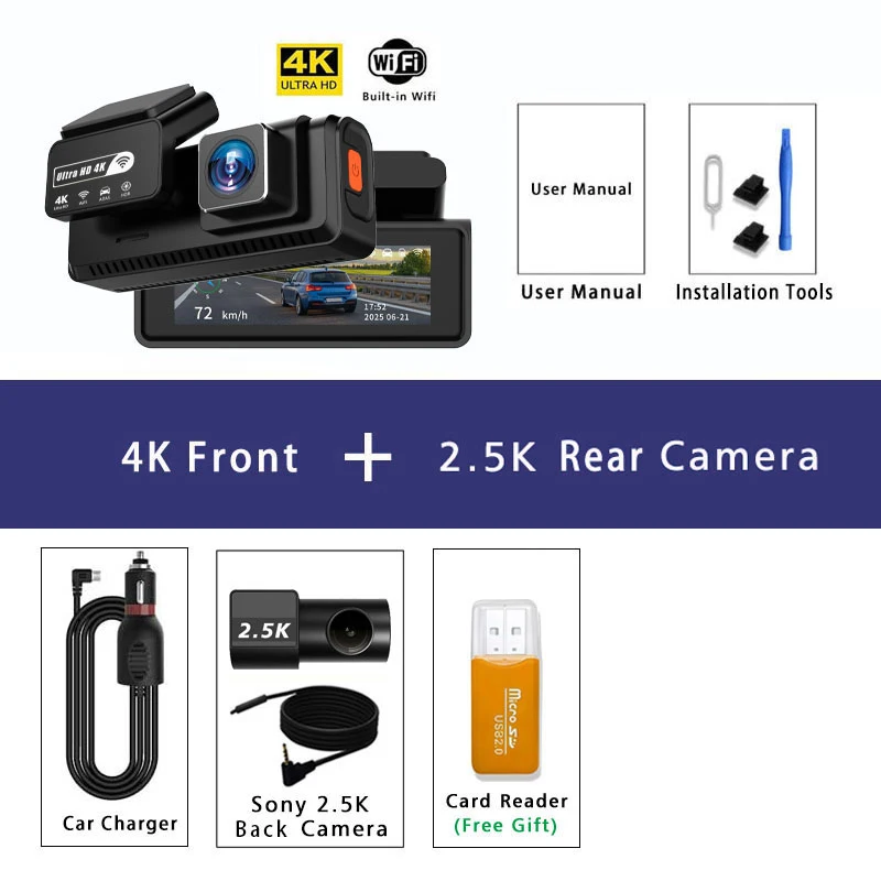 ADAS Dash Cam 4K+2.5K GPS WIFI 24H Night Vision Mini Optional Rear Lens Dashcam Car DVR Video Recorder Camera For Car Black Box image 3