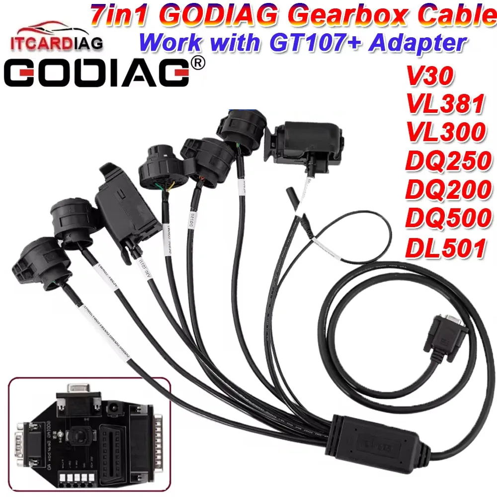 7-in-1 GODIAG Gearbox Cable DQ250/DQ200/DQ500/DL501/V30/VL381/VL300 Work with GT107+ DSG Plus Gearbox Data Adapter For BMW/BENZ