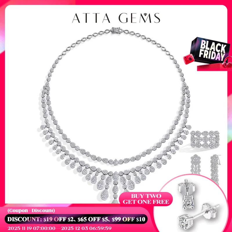 

ATTAGEMS Jewelry Set for Women DVVS1 Moissanite S925 Sterling Silver Ring Earrings Bracelet Necklace Bridal Jewelry High Quality