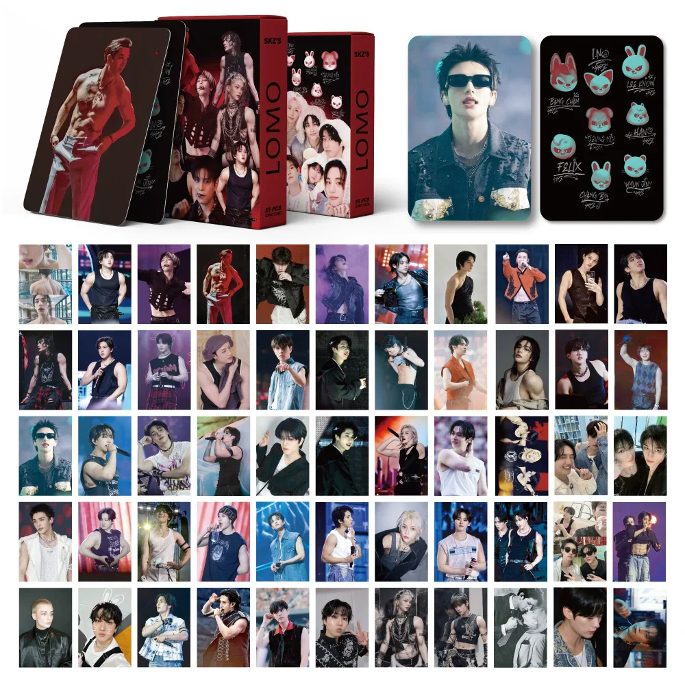 

Stray kids 55pcs new sexy muscle small card photo SKZOO Felix peripheral postcard Lomo card photo print card fan collection gift