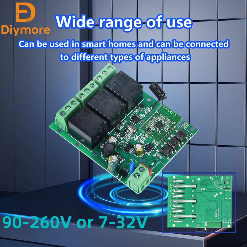 AC 90-260V/DC7-32V Pro eWelink APP 3channel jog/self-locking/interlock intelligent WiFi BT relay module 433MHz RF remote control
