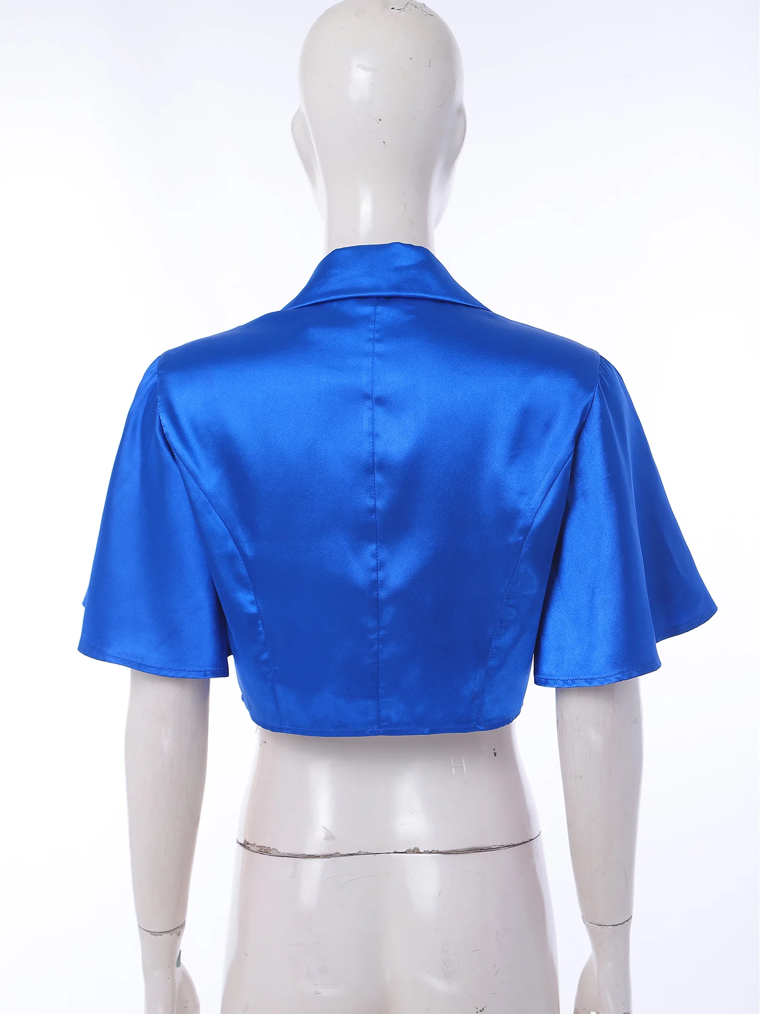 Womens Lapel Bubble Sleeve Shirt Women Loose Fit Cropped Top Halloween Cosplay Costume Circus Drum Victorian Satin Jacket Top