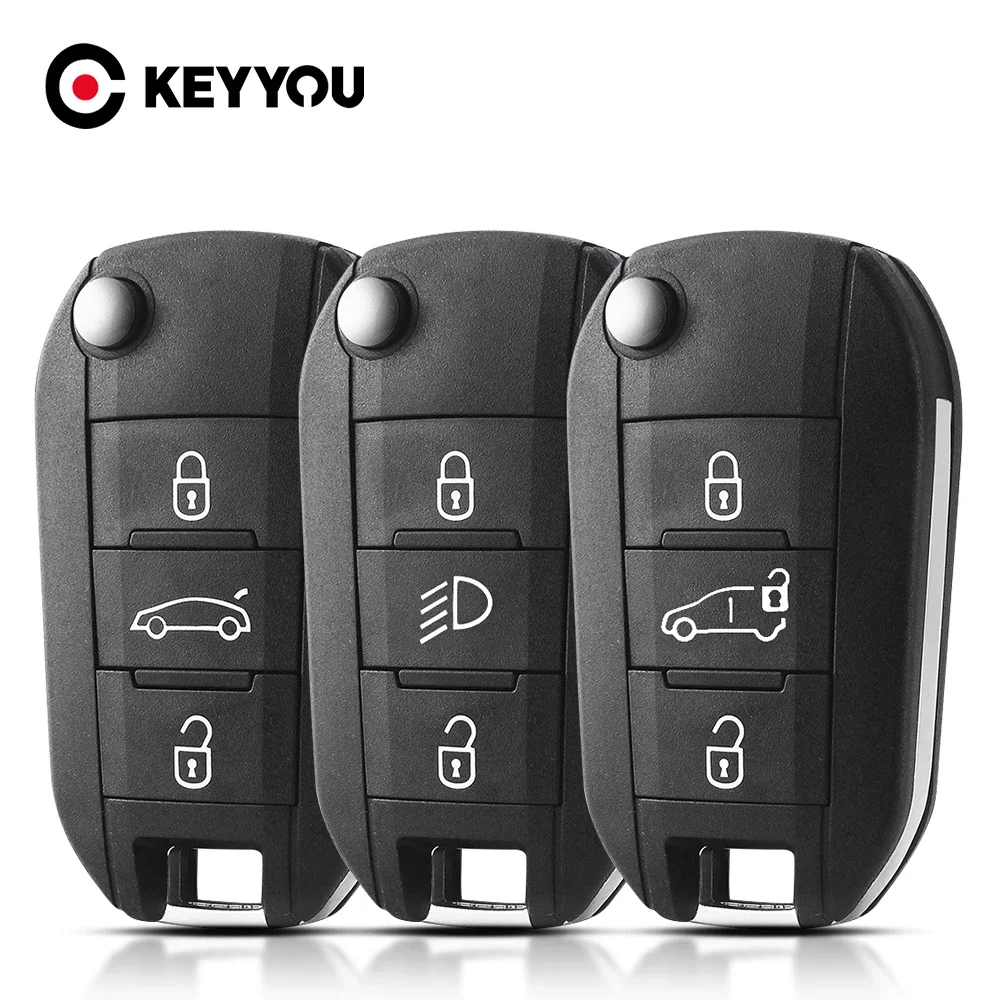 KEYYOU 2PCS NEW Flip Car Key Case For Peugeot 208 2008 301 308 508 5008 RCZ Expert For Citroen C4-Cactus C3 Light