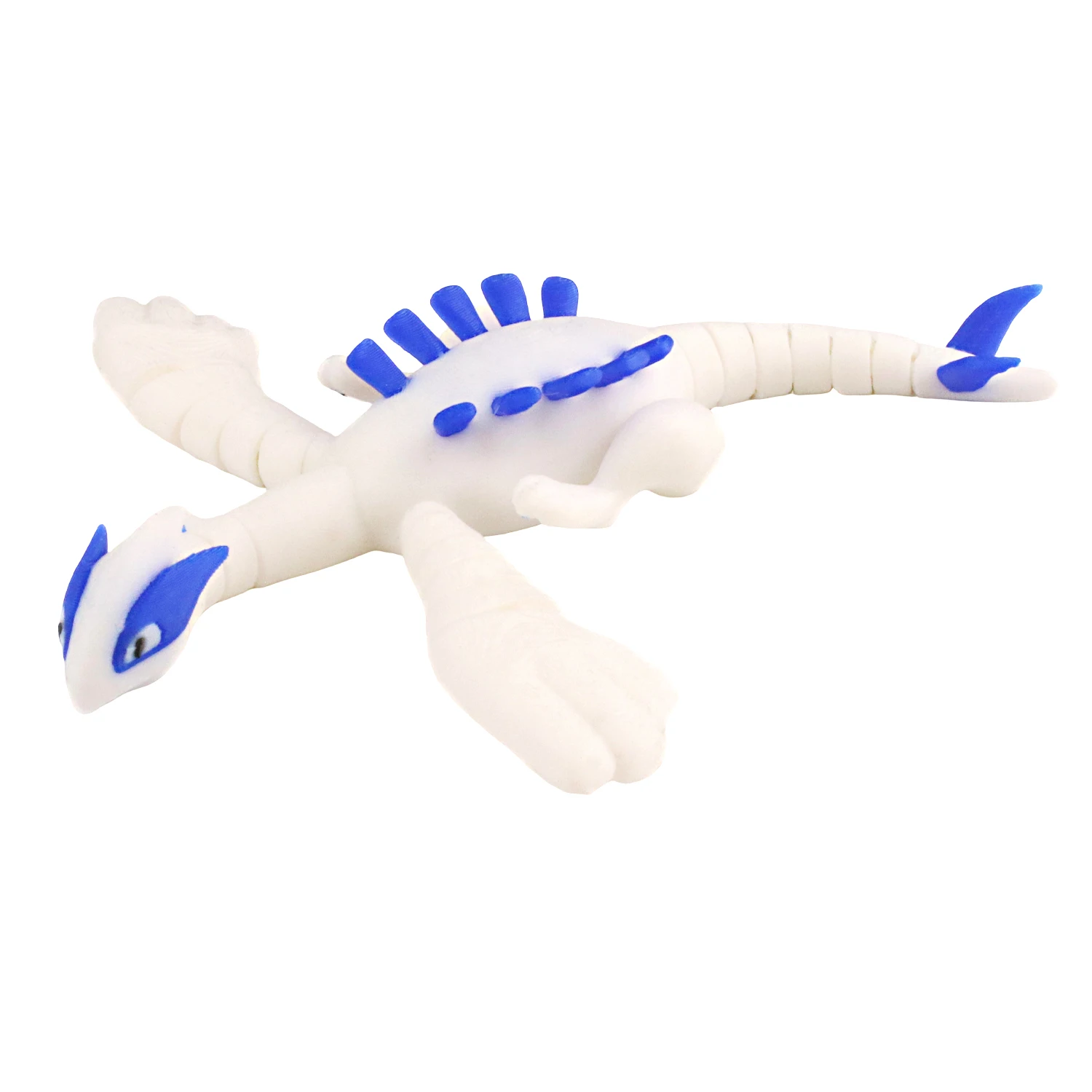 

Flexible joint 3D printed dragon model with vibrant wings, perfect for desktop or office display